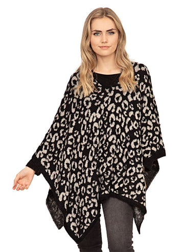 Leopard Design Poncho - Black